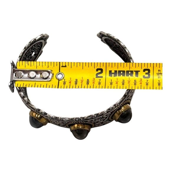 Carolyn Pollack Ornate Sterling Brass 3 Oval Labradorite Cuff Bracelet Southwest - Picture 6 of 8